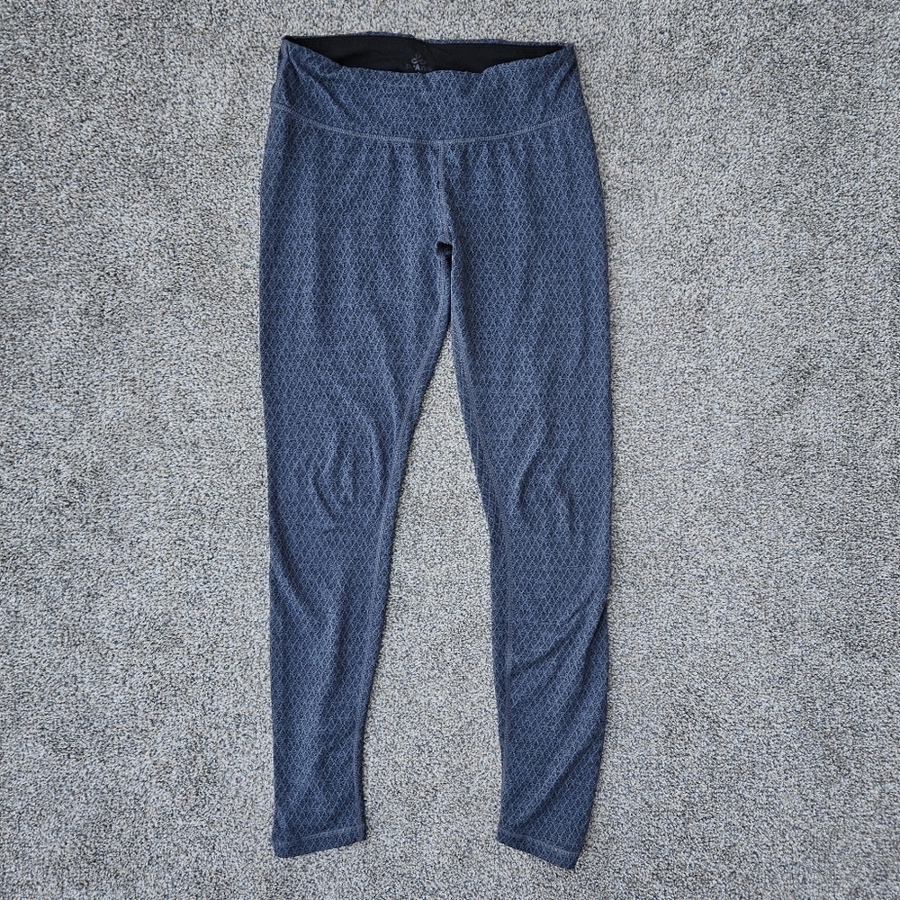 Prana Misty Jacquard Diamond Print Gray Full Length Leggings Ruching Size Small